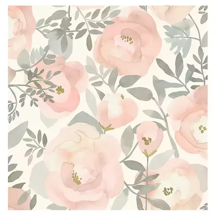 Outlet Kirklands Home Watercolor Roses Peel & Stick Wallpaper Pink