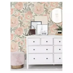 Outlet Kirklands Home Watercolor Roses Peel & Stick Wallpaper Pink