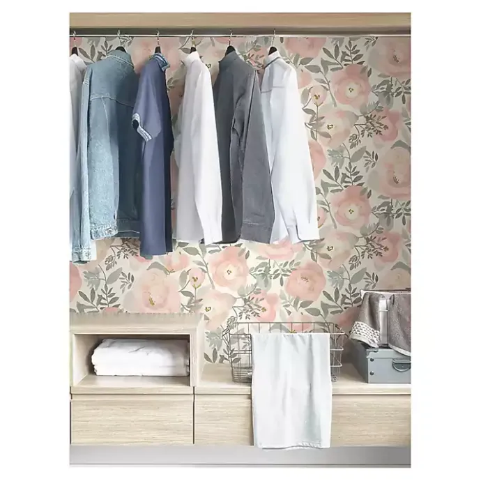 Outlet Kirklands Home Watercolor Roses Peel & Stick Wallpaper Pink