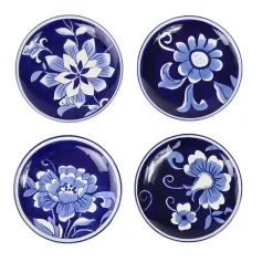 Kirklands Home Pip Vintage Blue Floral Appetizer Plates, Set of 4