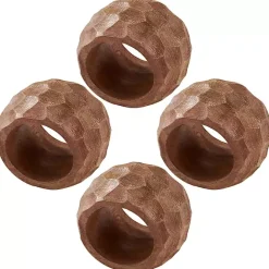 New Kirklands Home Pitted Chunky Mango Wood 4-pc. Napkin Ring Set Brown
