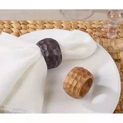 New Kirklands Home Pitted Chunky Mango Wood 4-pc. Napkin Ring Set Brown