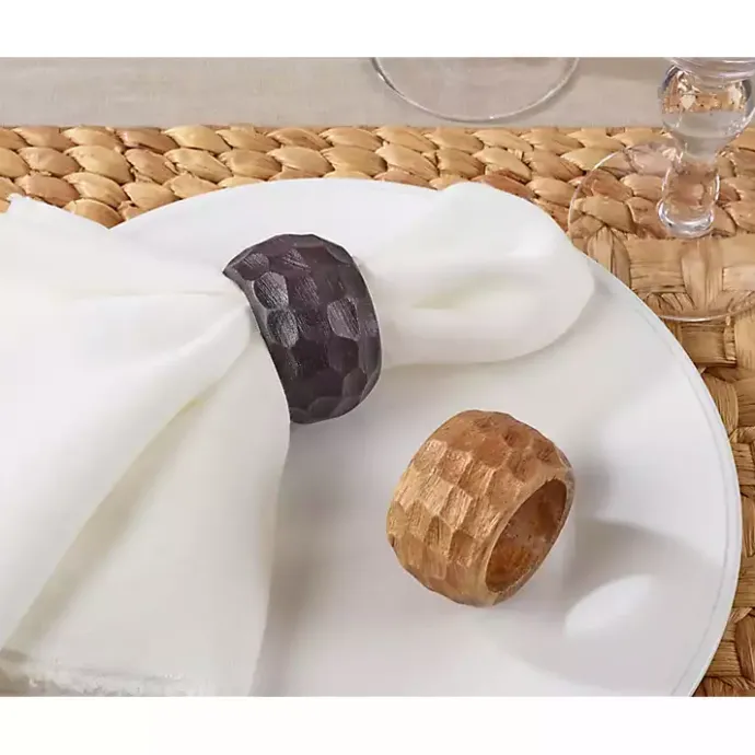 New Kirklands Home Pitted Chunky Mango Wood 4-pc. Napkin Ring Set Brown
