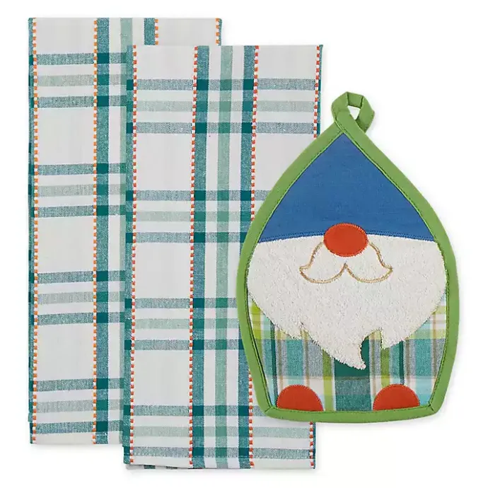 Best Kirklands Home Plaid Garden Gnome 3-pc. Towel and Pot Holder Set
