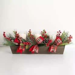 New Kirklands Home Plaid Ribbon and Berries Candle Centerpiece