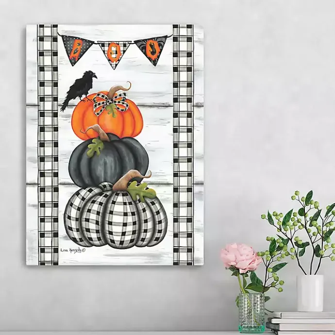 Outlet Kirklands Home Plaid Stacked Pumpkins Canvas Art Print, 18x24