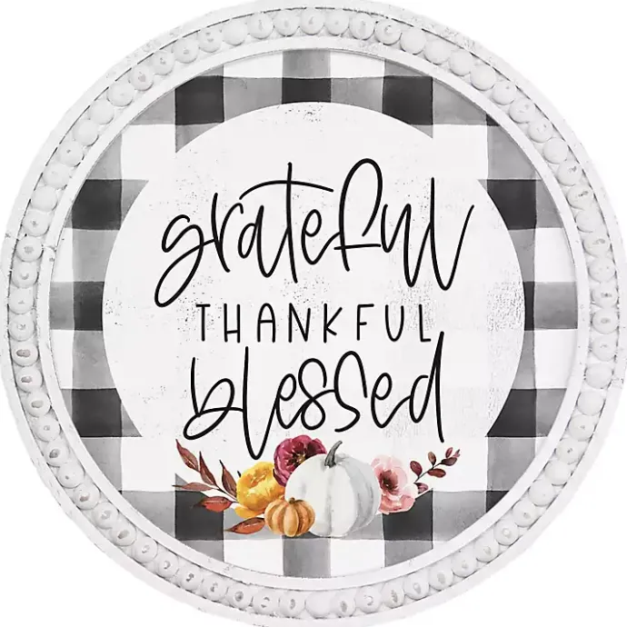 Outlet Kirklands Home Plaid Thankful Round Framed Wall Plaque