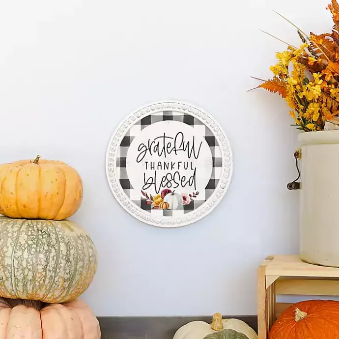 Outlet Kirklands Home Plaid Thankful Round Framed Wall Plaque