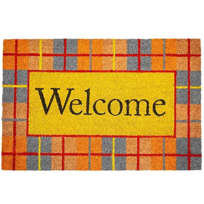 Clearance Kirklands Home Plaid Welcome Fall Coir Doormat
