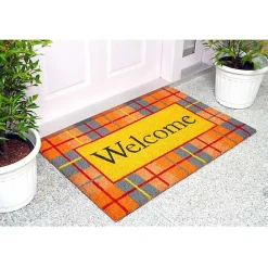 Clearance Kirklands Home Plaid Welcome Fall Coir Doormat