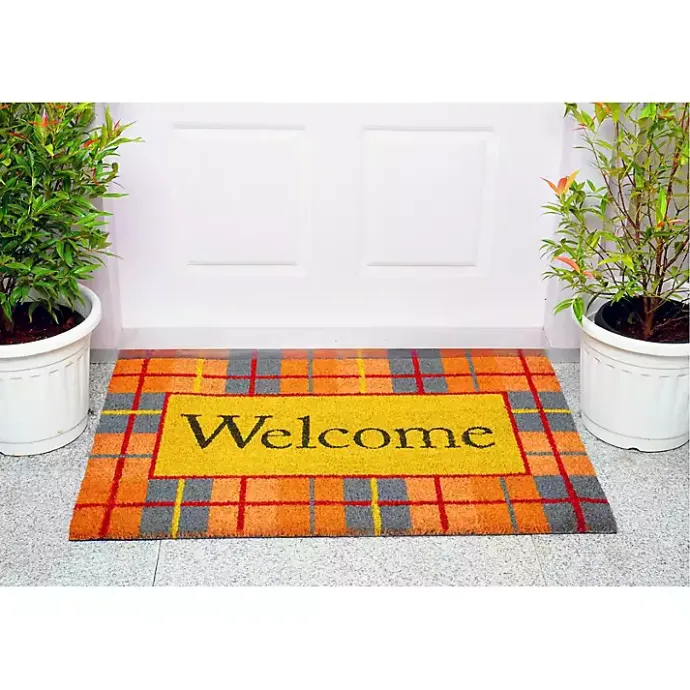 Clearance Kirklands Home Plaid Welcome Fall Coir Doormat