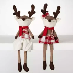 Sale Kirklands Home Plush Reindeer Plaid Shelf Sitters, Set of 2