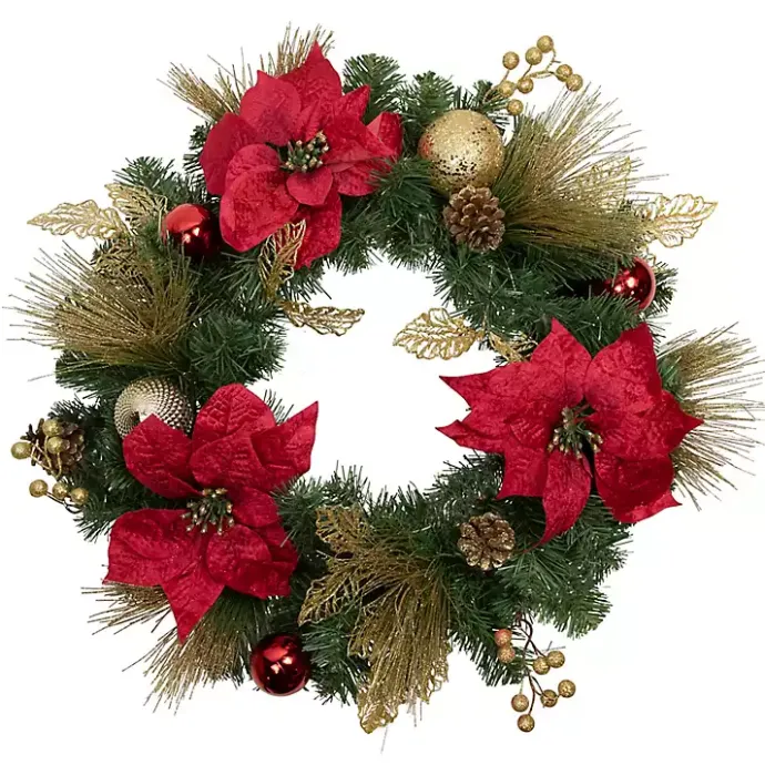 Best Kirklands Home Poinsettia and Ornament Wreath