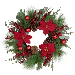 Sale Kirklands Home Poinsettia and Red Berry Wreath