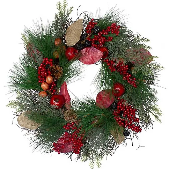 Clearance Kirklands Home Pomegranate Berry Burlap Harvest Wreath