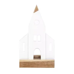 Discount Kirklands Home Porcelain and Wood Church Tealight Candle Holder