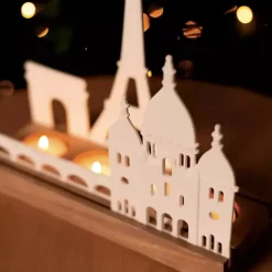 Kirklands Home Porcelain and Wood Paris Tealight Candle Holder