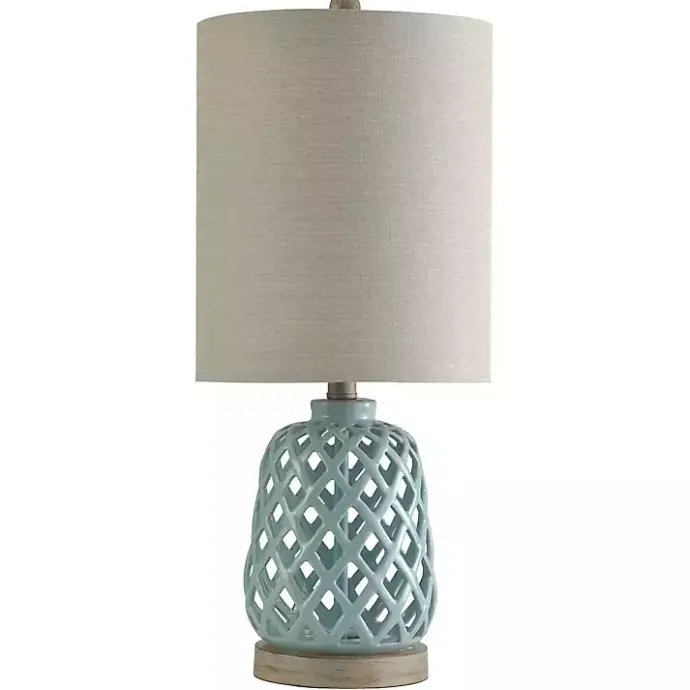 Clearance Kirklands Home Powder Blue Open Weave Ceramic Table Lamp Ivory