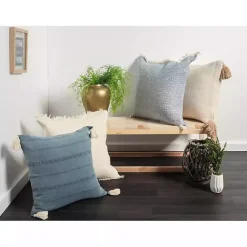 Best Kirklands Home Powder Gauze Organic Fringe Throw Pillow Blue