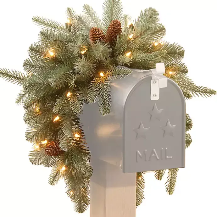 Sale Kirklands Home Pre-Lit Arctic Spruce and Pine Cones Mailbox Swag Green