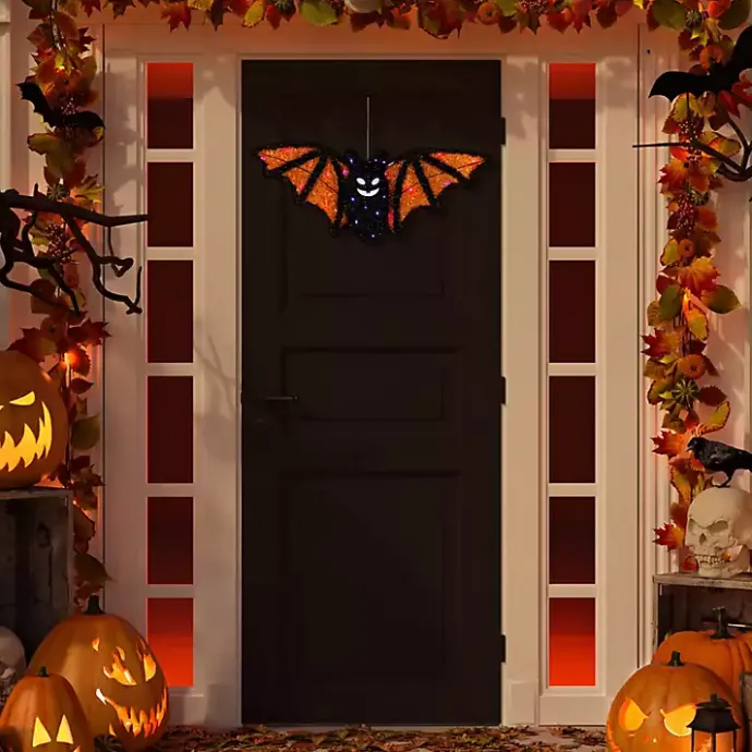 New Kirklands Home Pre-Lit Black and Orange Outdoor Bat Decoration