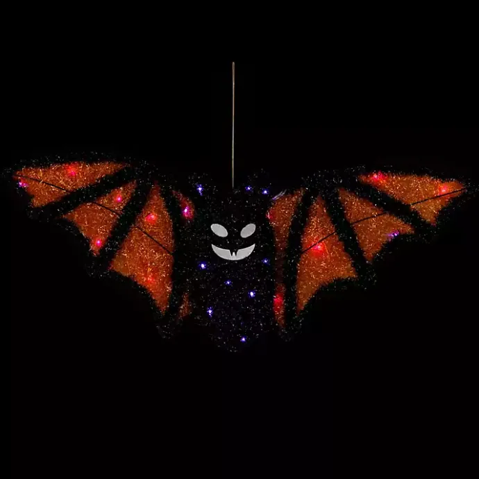 New Kirklands Home Pre-Lit Black and Orange Outdoor Bat Decoration