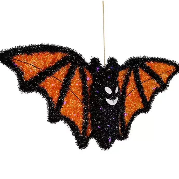 New Kirklands Home Pre-Lit Black and Orange Outdoor Bat Decoration