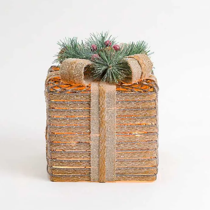 Online Kirklands Home Pre-Lit Braided Burlap Christmas Gift Box, 8 in. Tan