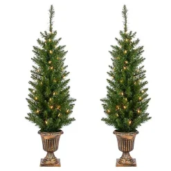 New Kirklands Home Pre-Lit Cedar Pine Christmas Trees, Set of 2 Green