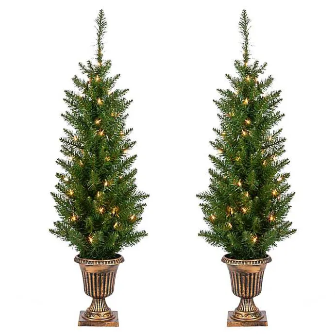 New Kirklands Home Pre-Lit Cedar Pine Christmas Trees, Set of 2 Green