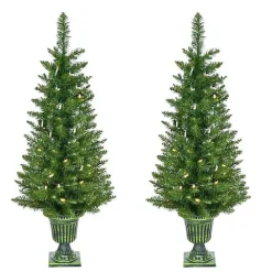 New Kirklands Home Pre-Lit Cedar Pine Christmas Trees, Set of 2 Green