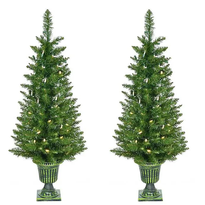 New Kirklands Home Pre-Lit Cedar Pine Christmas Trees, Set of 2 Green