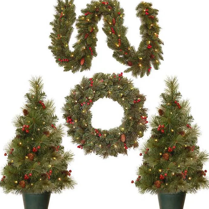 Outlet Kirklands Home Pre-Lit Christmas Tree and Wreath 4-pc. Set Green