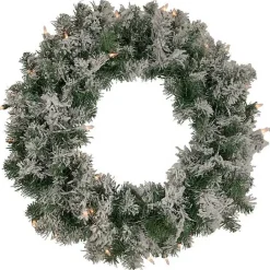 Online Kirklands Home Pre-lit Flocked Artificial Pine Wreath
