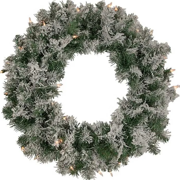Online Kirklands Home Pre-lit Flocked Artificial Pine Wreath
