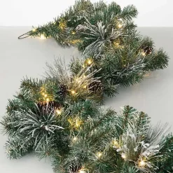 Discount Kirklands Home Pre-Lit Flocked Mixed Pine and Pinecone Garland Green