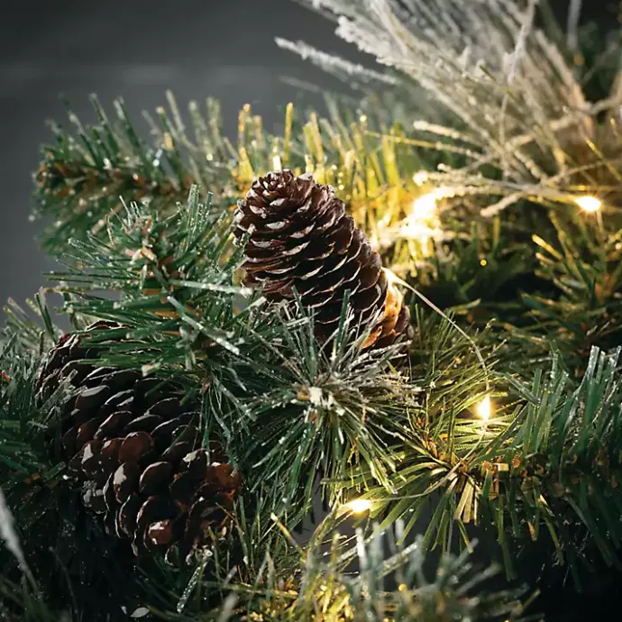 Discount Kirklands Home Pre-Lit Flocked Mixed Pine and Pinecone Garland Green