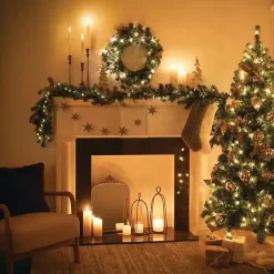 Discount Kirklands Home Pre-Lit Flocked Mixed Pine and Pinecone Garland Green