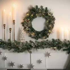 Discount Kirklands Home Pre-Lit Flocked Mixed Pine and Pinecone Garland Green