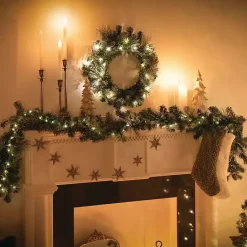 Discount Kirklands Home Pre-Lit Flocked Mixed Pine and Pinecone Garland Green