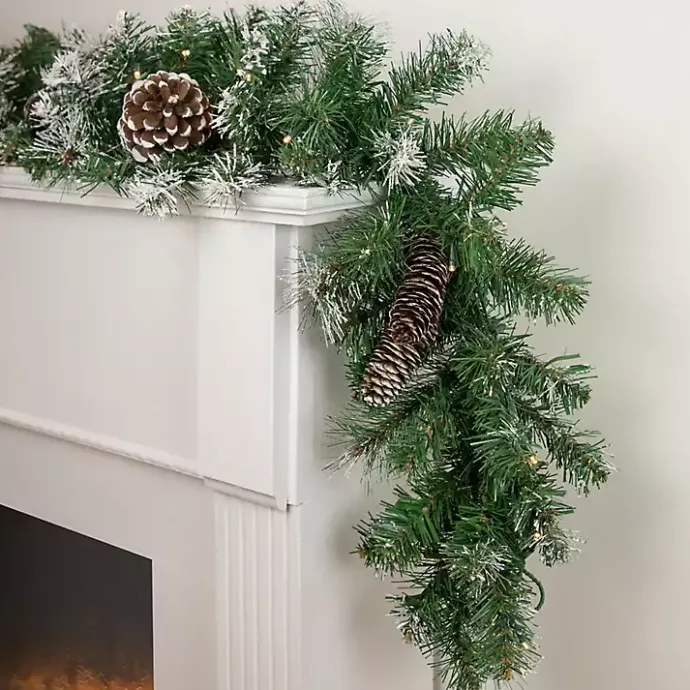Best Kirklands Home Pre-Lit Frosted Pine and Pinecone Garland Green