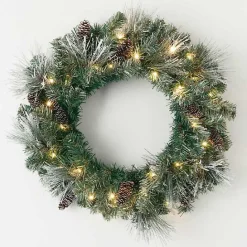 Hot Kirklands Home Pre-Lit Frosted Pine and Pinecone Christmas Wreath