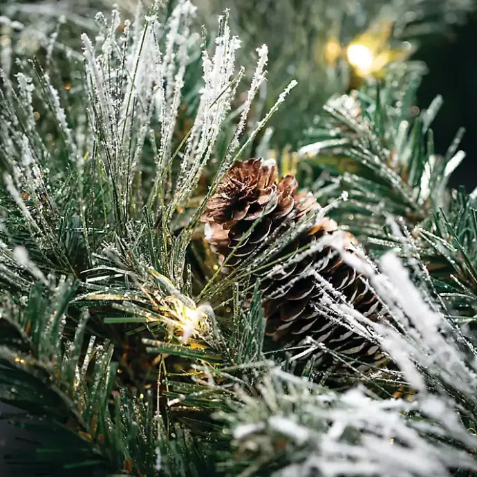 Hot Kirklands Home Pre-Lit Frosted Pine and Pinecone Christmas Wreath