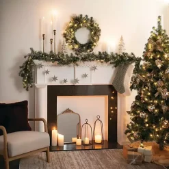 Hot Kirklands Home Pre-Lit Frosted Pine and Pinecone Christmas Wreath