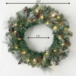 Hot Kirklands Home Pre-Lit Frosted Pine and Pinecone Christmas Wreath