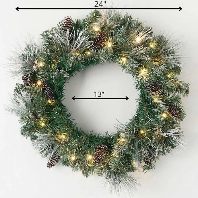 Hot Kirklands Home Pre-Lit Frosted Pine and Pinecone Christmas Wreath