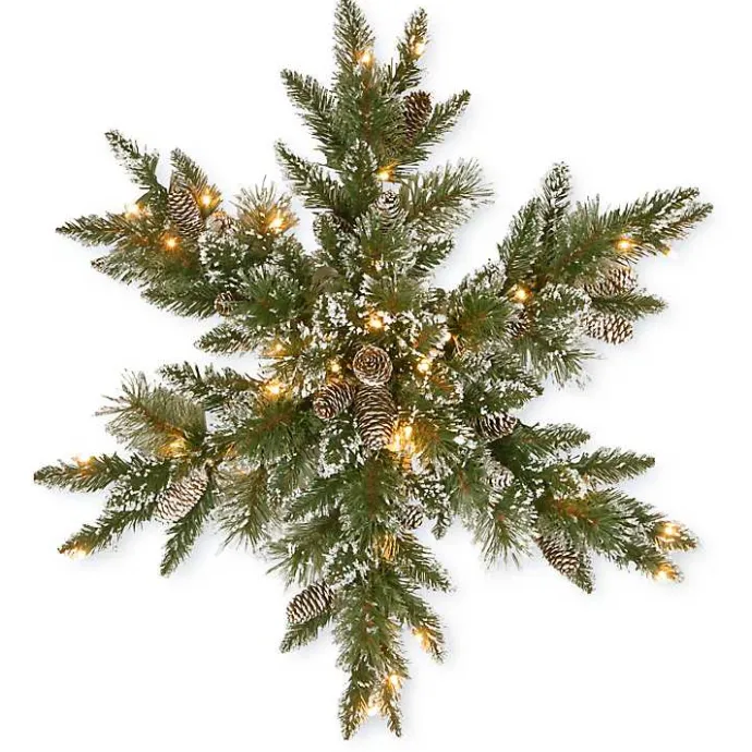 Discount Kirklands Home Pre-Lit Frosted Pine Christmas Snowflake Wreath Green