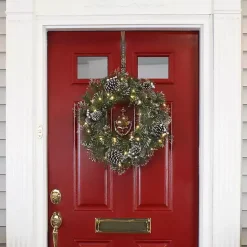 Kirklands Home Pre-lit Frosted White Berry and Pinecone Wreath Green