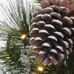 Kirklands Home Pre-lit Frosted White Berry and Pinecone Wreath Green