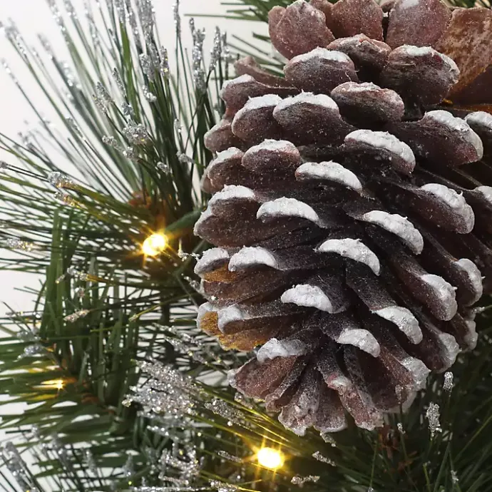 Kirklands Home Pre-lit Frosted White Berry and Pinecone Wreath Green